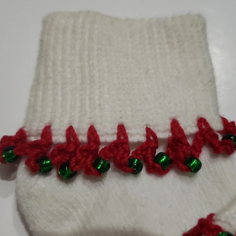 Christmas Handmade Crocheted baby girl socks 0-6M